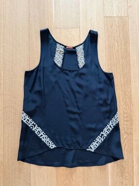 Rebecca Minkoff Black Top with Lace Insets, Size Small